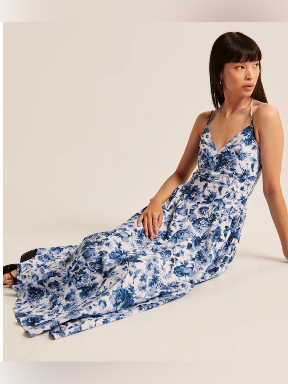 NWOT Abercrombie & Fitch Strappy Plunge Corset Maxi Dress Blue Floral S Petite